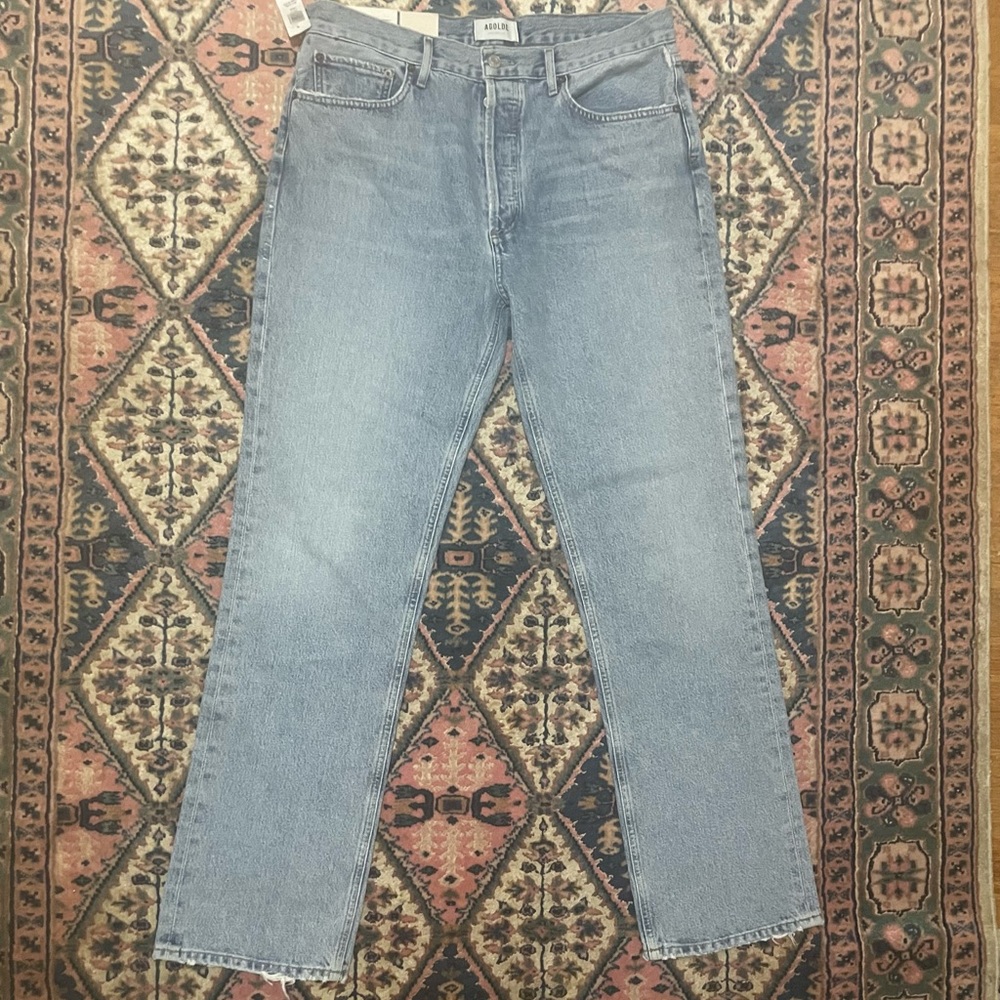 From Aritzia. Agolde medium wash, high-waisted, straight leg jeans. Size 30.